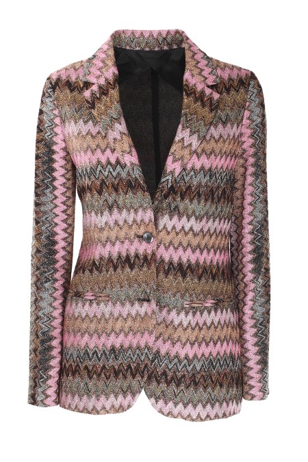 Shop MISSONI  Blazer: Missoni blazer glitter con linee zigzag.
Design classico con rever a lancia.
Arricchito dal motivo a linee zigzag e dai fili metallici per un effetto scintillante.
Composizione: 71% Viscosa, 22% fibra metallizzata, 7% poliammide.
Made in Italy.. DS24WF06 BR00YF-S415L